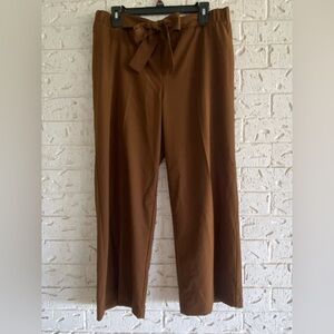Calvin Klein Chocolate Brown Bow Tie elastic Waist Cropped Pants size Medium